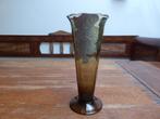 Art deco optisch geblazen vaas met tinnen versiering. Doyen, Antiek en Kunst, Antiek | Glas en Kristal, Ophalen of Verzenden