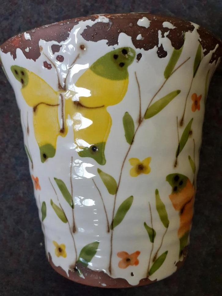 Villa Pottery Bloempot - Babette Butterfly Mix, Tuin en Terras, Bloempotten, Gebruikt, Aardewerk, Binnen, Minder dan 40 cm, Minder dan 25 cm