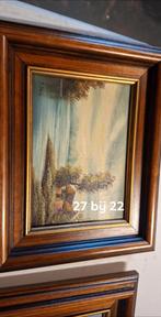 Oude Schilderijen met Waterval en Huis op doek, Ophalen of Verzenden