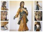 GROOT antiek houten beeld HEILIGE ISIDORE polychroom 17e eeu, Antiek en Kunst, Ophalen