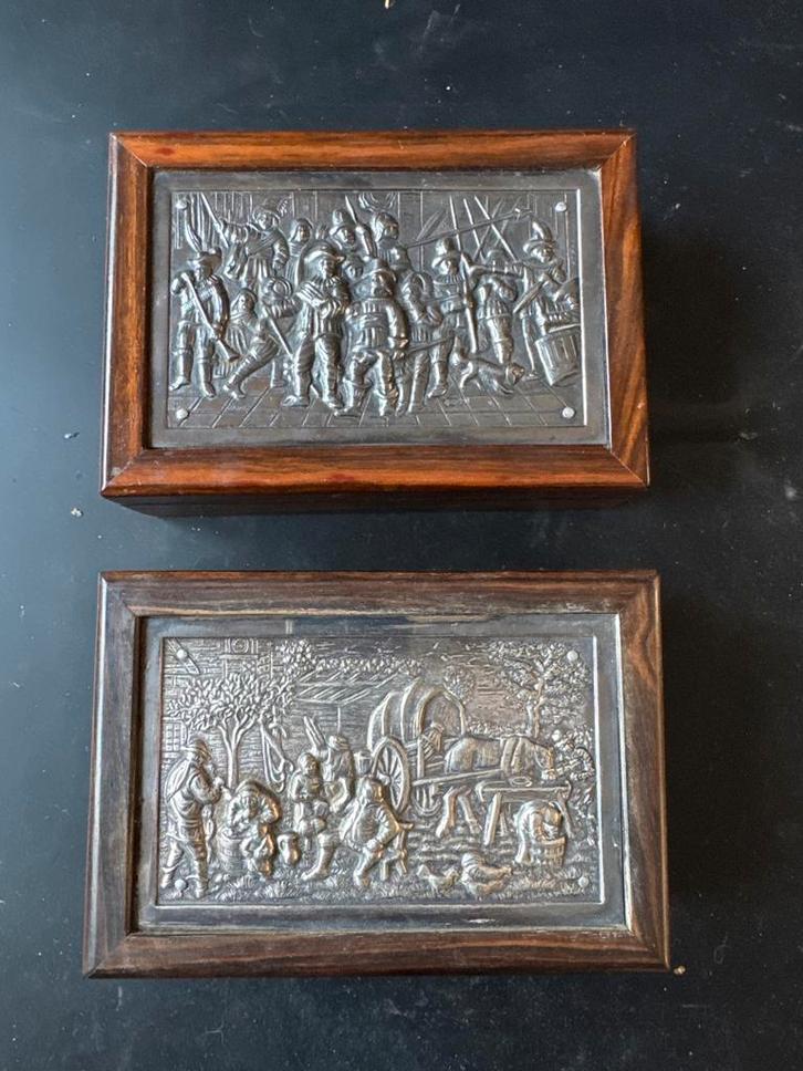 Verzilverde Doosjes Nachtwacht & Dorps Tafereel, Antiek en Kunst, Antiek | Woonaccessoires, Ophalen of Verzenden
