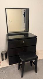 Zwarte kaptafel met spiegel en krukje, Huis en Inrichting, Tafels | Kaptafels, Ophalen, Gebruikt, 50 tot 100 cm, Minder dan 100 cm