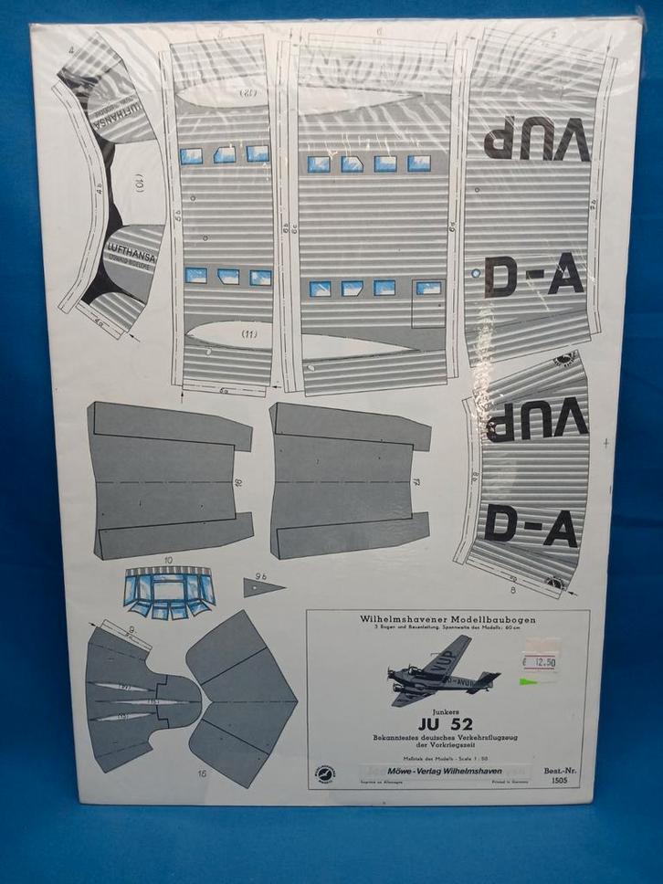 NIEUW!!Bouwplaat Junkers Ju 52 Lufthansa (nieuw), Verzamelen, Luchtvaart en Vliegtuigspotten, Nieuw, Schaalmodel, Ophalen of Verzenden