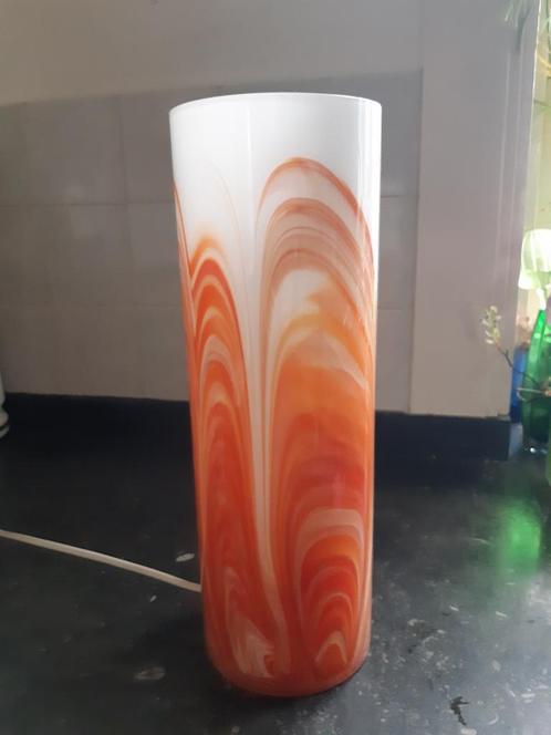 Glazen tafellamp retro oranje, Huis en Inrichting, Lampen | Tafellampen, Zo goed als nieuw, Minder dan 50 cm, Glas, Ophalen of Verzenden