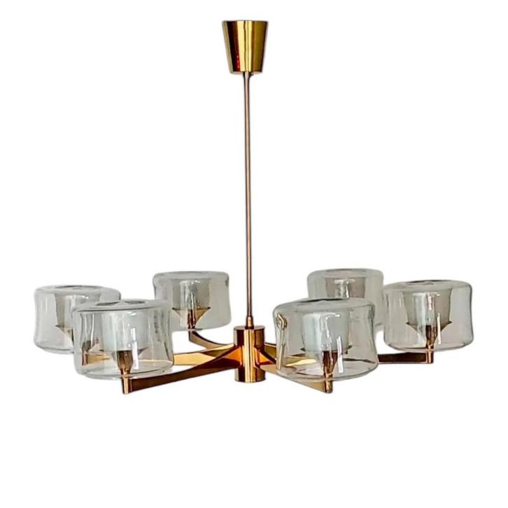 Vintage Kaiser Leuchten Messing Hanglamp, 1960s, Huis en Inrichting, Lampen | Hanglampen, Gebruikt, 50 tot 75 cm, Glas, Ophalen of Verzenden