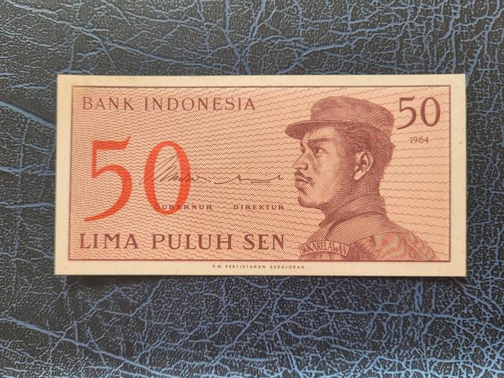 Indonesië 50 Sen 1964 unc, Postzegels en Munten, Bankbiljetten | Europa | Niet-Eurobiljetten, Los biljet, Overige landen, Ophalen of Verzenden