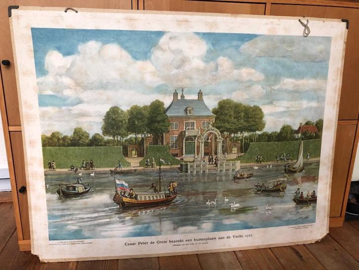wandplaat "Czaar Peter de Grote.....", Antiek en Kunst, Antiek | Schoolplaten, Geschiedenis, Ophalen