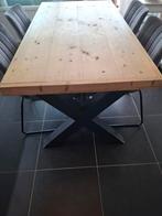 Industriële eettafel met houten blad en zwart x potten ❤️, Ophalen, 50 tot 100 cm, Zo goed als nieuw, Vijf personen of meer