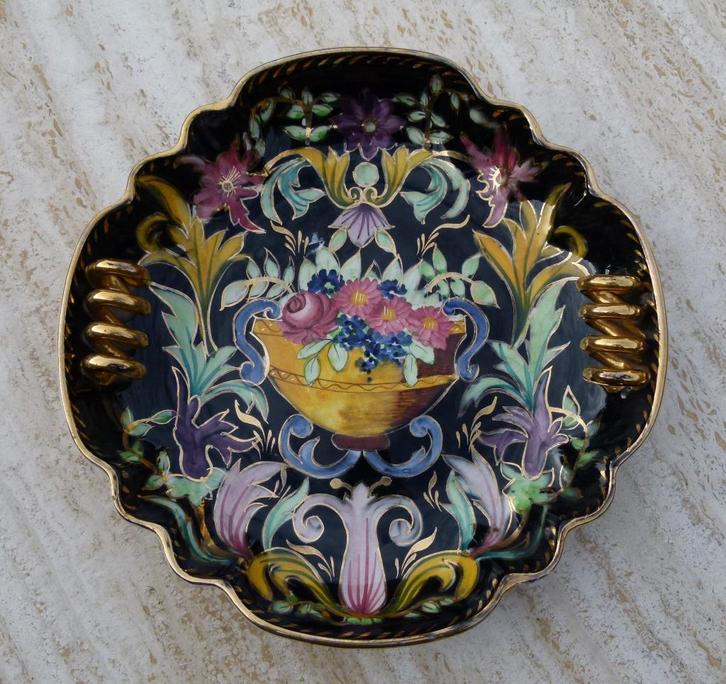 Super gaaf H. Bequet Quaregnon Fruit Schaal met Gouden Oren, Antiek en Kunst, Antiek | Keramiek en Aardewerk, Ophalen of Verzenden