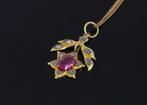 Robijn met 11 diamanten 14k ketting hanger goud India antiek, Sieraden, Tassen en Uiterlijk, Antieke sieraden, Ophalen of Verzenden