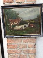 Antiek schilderijtje met koeien, Antiek en Kunst, Ophalen of Verzenden
