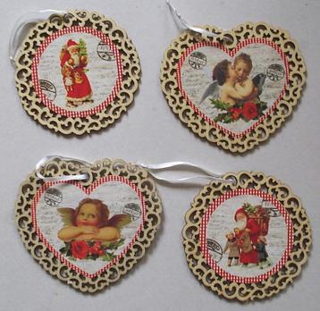 Set van 4 houten kersthangers - samen € 1,00 beschikbaar voor biedingen
