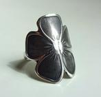 Vintage zilveren ring: grote bloem, deels gematteerd, Ophalen of Verzenden, Zilver, Ring
