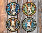 Bullterrier Glas in Lood onderzetters met houder rond, Ophalen of Verzenden, Nieuw, Glas of Kopje