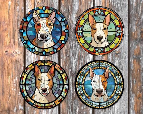 Bullterrier Glas in Lood onderzetters met houder rond, Huis en Inrichting, Woonaccessoires | Onderzetters, Nieuw, Glas of Kopje