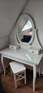 Hemnes Kaptafel met Spiegel en Kruk, Huis en Inrichting, Tafels | Kaptafels, Ophalen, 100 tot 150 cm, Zo goed als nieuw, Hout