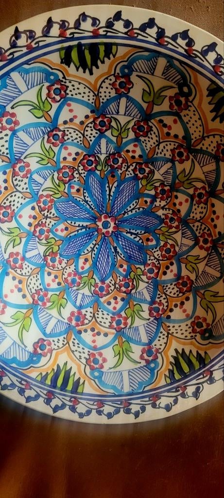 Handbeschilderde Tunesische Schaal - Ø 30cm, Gebruikt, Porselein of Keramiek, Schaal, Rond