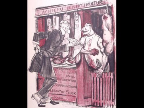 Wilhelm als slager in gesprek met Wilson op spotprent, Antiek en Kunst, Kunst | Litho's en Zeefdrukken, Verzenden