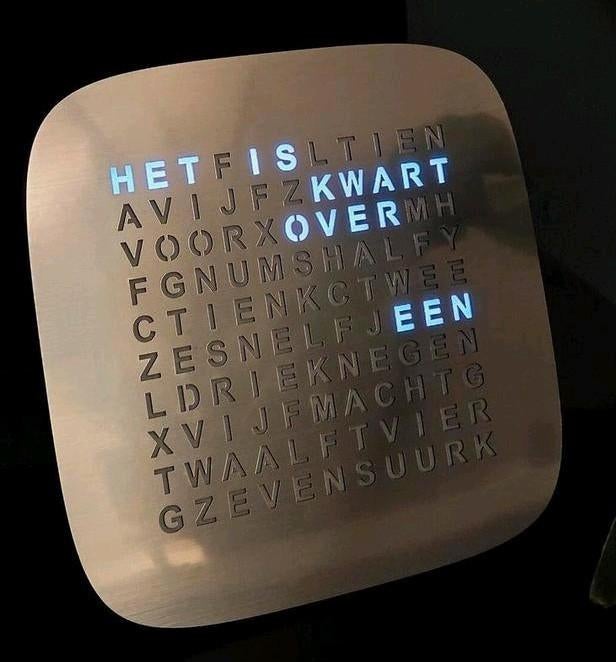 Woordklok 27cm in RVS, goud of koper (wordclock), Ophalen of Verzenden, Nieuw, Wandklok