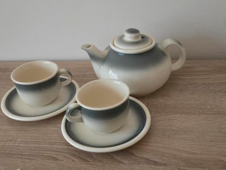 Vintage Theeservies - Grijs/Wit, Antiek en Kunst, Antiek | Servies compleet, Ophalen of Verzenden