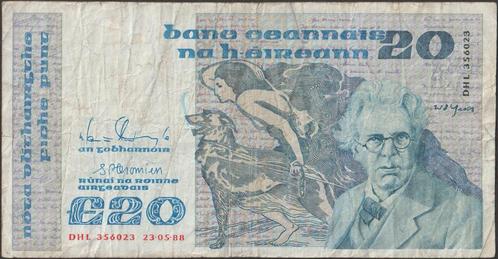 Ierland 20 pounds 1988 gebruikt p.73c (nr 18), Postzegels en Munten, Bankbiljetten | Europa | Niet-Eurobiljetten, Los biljet, Overige landen