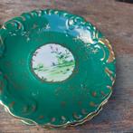 Leuke Franse brocante petit fours bordjes groen goud, 10 cm, Ophalen of Verzenden