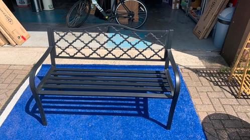Outsunny tuinbank 2 zits metaal zwart 128 x 58.5 x 89 cm, Tuin en Terras, Tuinbanken, Nieuw, Ophalen