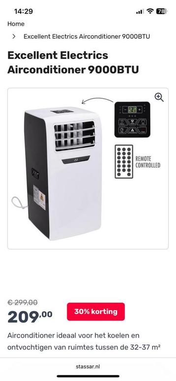 Mobiele airco + afstandsbediening ExcellentElectrics 9000BTU beschikbaar voor biedingen