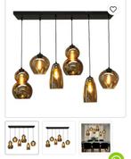Hanglamp met 6 getinte glazen bollen., Huis en Inrichting, Lampen | Hanglampen, Ophalen, Zo goed als nieuw, Glas, 75 cm of meer