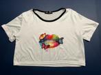 Naveltruitje kort T-shirt wit zwarte bies mond vlinder S XS, Kleding | Dames, Gedragen, Ophalen of Verzenden, Wit, Maat 36 (S)