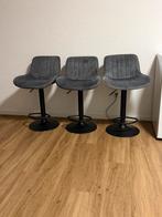 4x Donkergrijs fluwele barkrukken hoogte verstelbaar, Huis en Inrichting, Ophalen, In hoogte verstelbaar, 60 tot 90 cm, Zo goed als nieuw