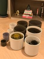 30 indoor bloempotten Antraciet, wit, goud (waarde 450 eur), Tuin en Terras, Bloempotten, Ophalen, Rond, Zo goed als nieuw, Aardewerk