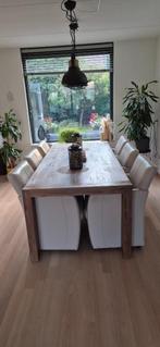 6 roomwitte Catania lederen eetkamerstoelen op wieltjes, Huis en Inrichting, Stoelen, Ophalen, Robuuste Catania lederen eetkamerstoelen op stevige wielen