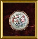 Antieke grote handgeschilderde broche : bloemen, Ophalen of Verzenden, Overige materialen, Broche