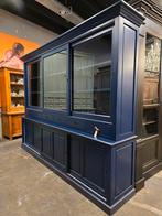 Grote vitrinekast | buffetkast | boekenkast marineblauw, Gebruikt, 200 cm of meer, Niet te achterhalen, Niet te achterhalen