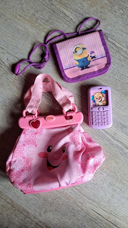 Fisher Price tasje + telefoontje + portemonnee Minion, Kinderen en Baby's, Speelgoed | Fisher-Price, Gebruikt, Met geluid, Ophalen