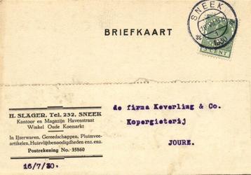 H. Slager, Sneek - 07.1930 - briefkaart beschikbaar voor biedingen