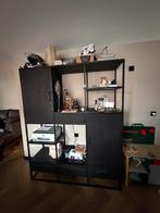 Stalen kast met zwart geoliede walnoten hout, Huis en Inrichting, Ophalen, 150 tot 200 cm, Zo goed als nieuw, Metaal