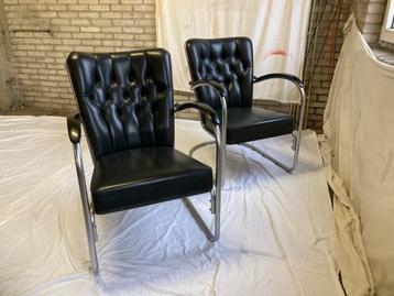 2 Dutch Originals Mat Chroom Gispen 412 GE Fauteuils Zwart beschikbaar voor biedingen