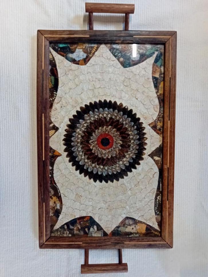 Teakhouten Dienblad Vlindervleugels Oosters, Antiek en Kunst, Kunst | Overige Kunst, Ophalen