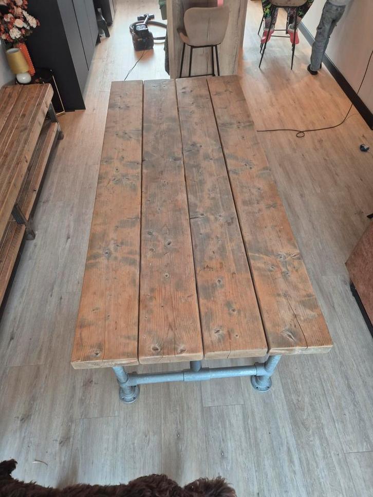 Robuuste Steigerhouten Eettafel - 220x97cm, Huis en Inrichting, Tafels | Eettafels, Ophalen