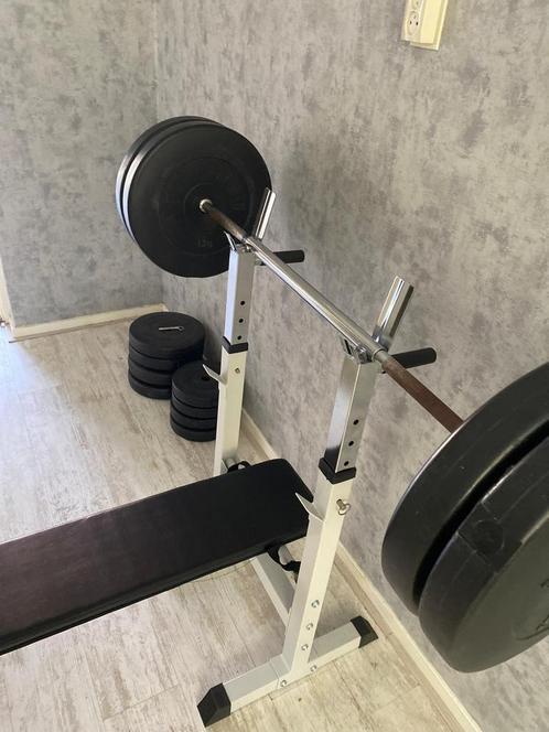 Halterset + bankdrukbankje, Sport en Fitness, Fitnessmaterialen, Zo goed als nieuw, Fitnessbank, Ophalen