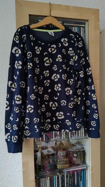 Trui Hema 146 blauw met bloemen  beschikbaar voor biedingen