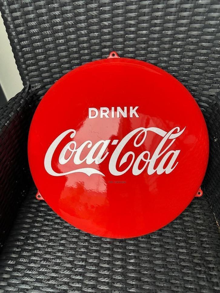 Schitterend emaille Coca Cola bord. Langcat Bussum 39,5 cm., Verzamelen, Merken en Reclamevoorwerpen, Gebruikt, Reclamebord, Ophalen of Verzenden