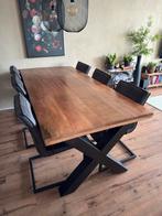 Mango Houten eettafel met 6 stoelen, Huis en Inrichting, Stoelen, Bruin, Ophalen of Verzenden, Zo goed als nieuw, Vijf, Zes of meer stoelen