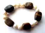 Prachtige Echte Akoya parel armband met Tijgeroog Edelsteen, Ophalen, Zo goed als nieuw, Bruin, Met edelsteen