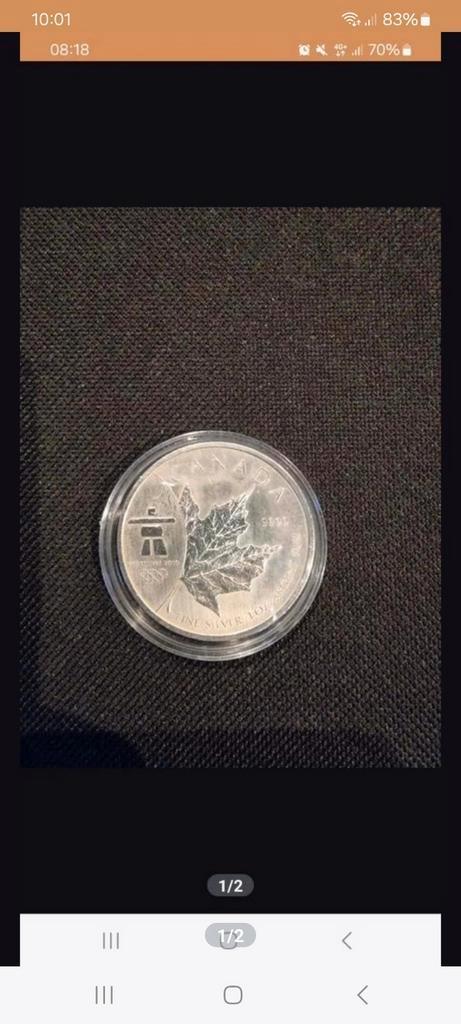 1oz maple leaf 2008, olimpic 2010, Postzegels en Munten, Edelmetalen en Baren, Zilver, Ophalen of Verzenden