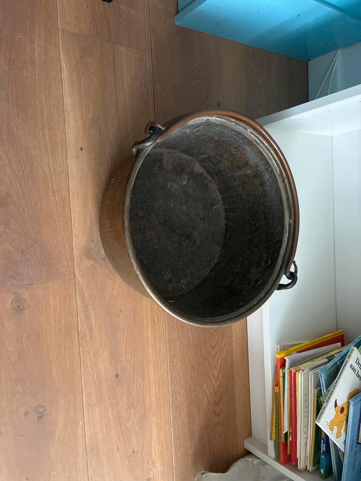 Koperen Bak met Hengsel - Houtblokken/Planten, Antiek en Kunst, Antiek | Koper en Brons, Koper, Ophalen of Verzenden