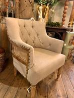 Nieuwe landelijke fauteuil mangohout linnen/jute, stoel, Zo goed als nieuw, De steeg, Il fienile, 50 tot 75 cm