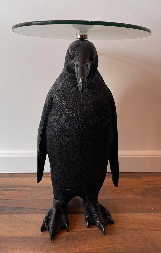 Staande zwarte pinguïn tafel met glasplaat +/- 50cm  hoog, Antiek en Kunst, Kunst | Beelden en Houtsnijwerken, Ophalen of Verzenden